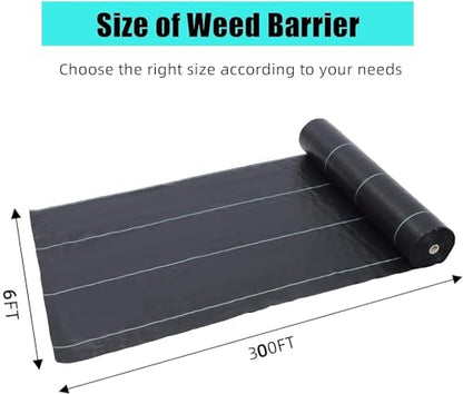 6ft X 300ft Weed Barrier Landscape Fabric Heavy Duty, Premium 3.2oz Ground Cover Weed Block Gardening Mat, Easy Setup & Superior Weed Control, for Erosion Control, Weed Barrier - size: 6* 300ft & 3.2oz
