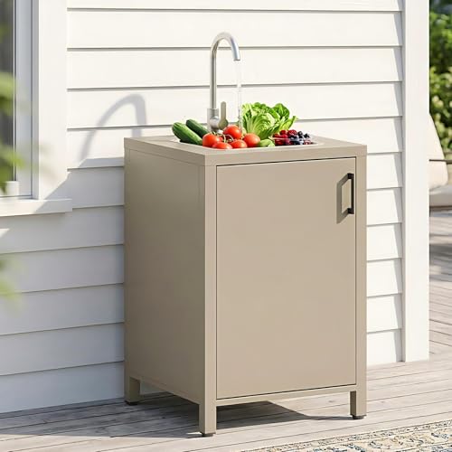 Wisteria Lane Outdoor Storage Cabinet with Stainless Steel Sink, Aluminum Modular Outdoor Kitchen, All Weather Kitchen Island with Sink Station for Patio, BBQ, Backyard - size: Single Sink Cabinet