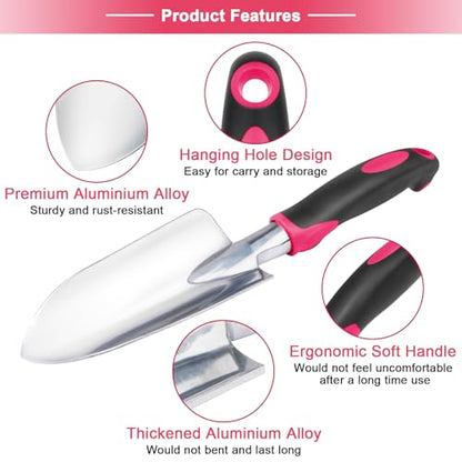 Garden Shovel Hand Garden Trowel, Heavy Duty Gardening Shovel with Ergonomic Handle, Hand Shovel Garden Shovels for Digging, Rust Resistant Garden Spade Gardening Tools for Garden Work, Red - style: Trowel-Red
