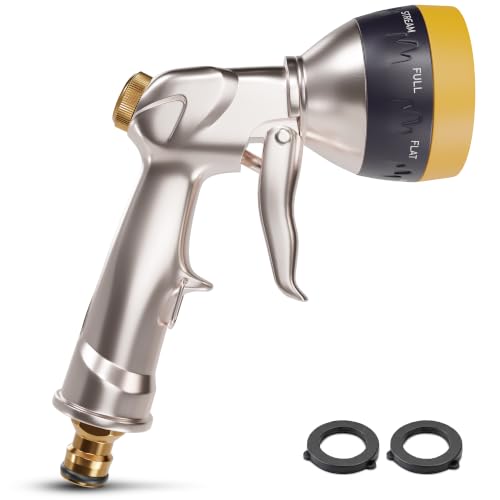Metal Garden Heavy Duty Hose Nozzle, 8 Spray Patterns, Lock Clip - color: Metal-Yellow