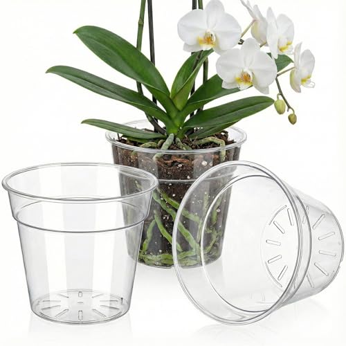 8/10 Inch Large Clear Nursery Pots with Drainage, 6 Pack - size: 10/8inch