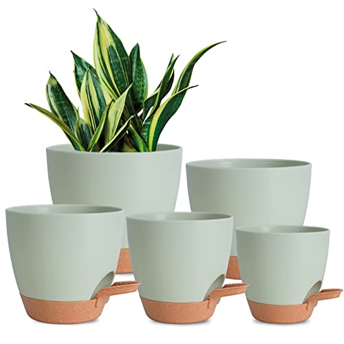 7/6.5/6/5.5/5 Inch Self Watering Pots for Indoor/Outdoor Plants, 5 Pack - color: Green-5pack, size: 7/6.5/6/5.5/5 inch