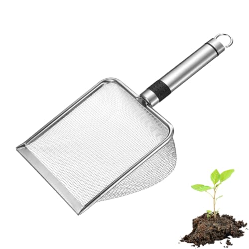 M METERXITY 1-Pack Gardening Soil Sifter, 2 mm Mesh Stainless Steel Sand Soil Compost Sieve with Stainless Steel Handle for Sand/Dirt/Rock Compost, Screen Potting Scoop [Silver Tone] - size: 2 mm