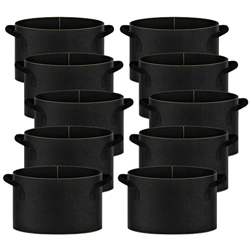iPower 15-Gallon 10-Pack Grow Bag Thickened Nonwoven Fabric Pots Heavy Duty Aeration Container with Strap Handles for Garden and Planting Vegetable Flowers, Black with Green Stitch Sewing - color: Green, size: 15 Gallon