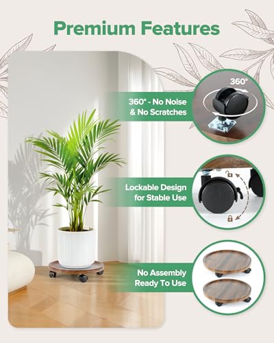 2 Pack Plant Caddy with Wheels, 14" Wood Rolling Plant Stand with 360° Lockable Wheels, Plant Stands Outdoor for Large Plants, Flower Cart Plant Dolly Plant Caster for Heavy Objects, Walnut - color: 14inch-Walnut
