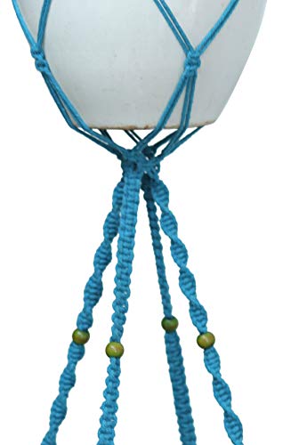 Macrame Plant Hanger & Holder, Hanging Planter 4 Legs Double Deck for 8 inch to 10 inch Two Pots Indoor Outdoor Hanging Planter Cotton Rope 67 Inch with Metal Ring (Cotton-Turquoise) - color: Turquoise