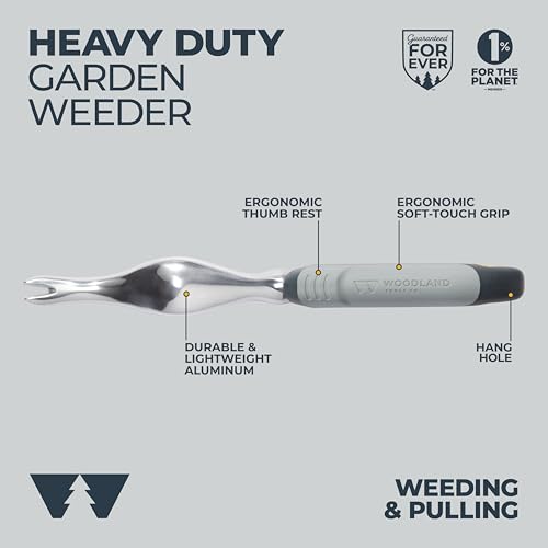 Woodland Tools Heavy Duty Garden Weeder – Manual Weed Puller Tool with Anodized Aluminum Blade & Ergonomic Grip – Root Remover for Dandelions, Thistles, & Taproots – Lawn & Flower Bed Weeding Tool - size: Weeder
