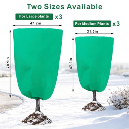 6 Pack Plant Frost Freeze Protection Covers with Zipper Drawstring, 2 Sizes