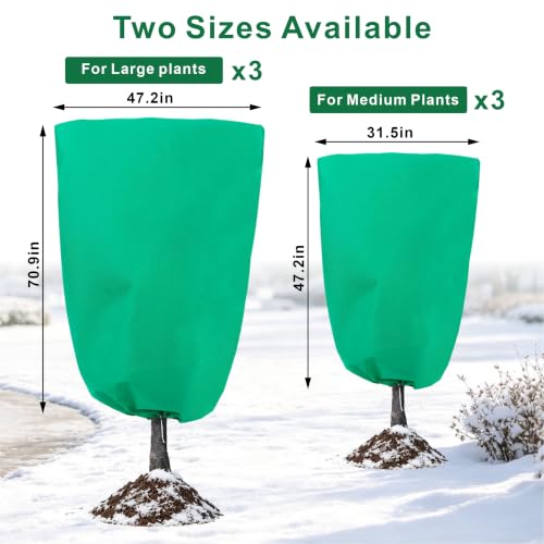 6 Pack Plant Frost Freeze Protection Covers with Zipper Drawstring, 2 Sizes