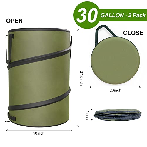 2-Pack 30 Gallon Collapsible Pop-Up Trash Can for Camping, RV - Waste Yard Bag for Gardening Lawn/Leaf - 30 Gallon Each Bag, Green