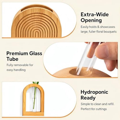 TBWIND Wooden Wall Vases Set of 3, Wall Planters with Glass Tube Kit - color: Natural