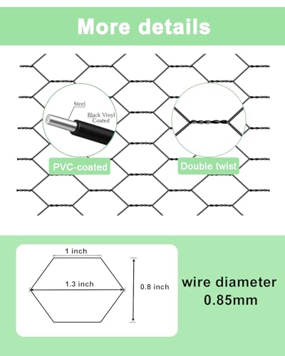 vensovo Garden Poultry Black Chicken Wire - 13.7 '' × 157 '' Chicken Wire for Crafts, Garden Fence Animal Barrier, 0.8 inch Mesh Poultry Netting Fence, Pet/Rabbit/Chicken Wire Fencing - size: 13.7 inch x 13.1 Ft