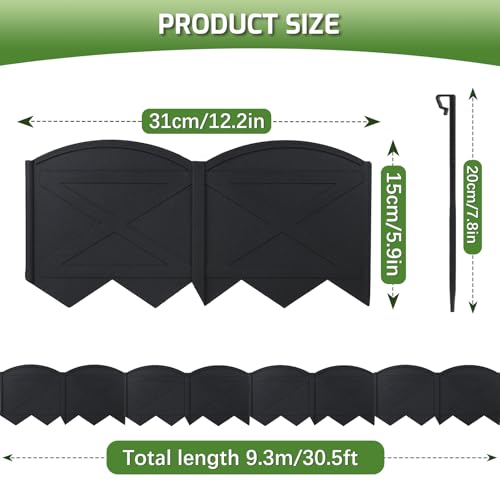 Vashly No-Dig 20ft Landscape Edging, 6 inch Tall Garden Edging Border with 20 Pcs Stakes 7.8 Inch, 20 Pcs Garden Edging Flexible for Garden Flower Beds Lawn Yard Pathway - color: Black