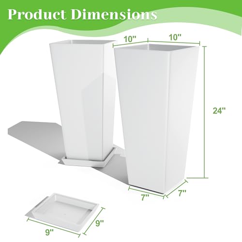 FENCY Set of 2 Tall Outdoor Planters for Climbing Plants, White - color: White-square Classic