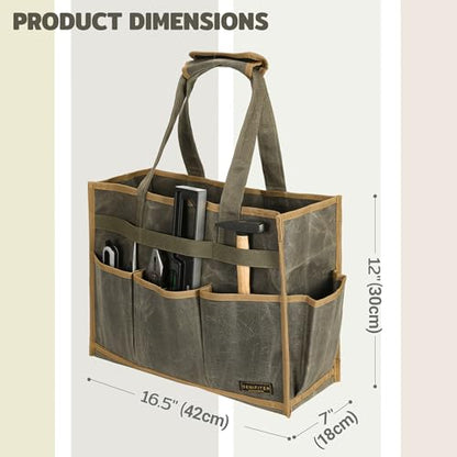 Canvas Large Tool Bag - A Large Main Pocket and 14 Insert Pockets - Durable 16oz Waxed Canvas Tool Case with Handle - 16.5 X 7 X 12 inch | ArmyGreen - color: ArmyGreen