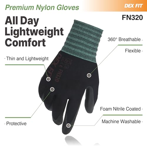 DEX FIT FN320 Precision Grip Work Gloves, 3D-Comfort Fit, Ultra Stretch Nylon Gloves, Lightweight & Flexible for Warehouse Handling, Assembly, Delivery, and Gardening, Black, S,1 Pair - color: Black, size: Small