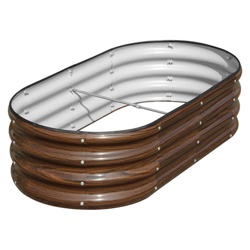 SnugNiture Galvanized Raised Garden Bed, 4x2x1ft Oval Metal Planter Box for Planting Outdoor Plants Vegetables - color: Brown, size: 4x2x1 ft