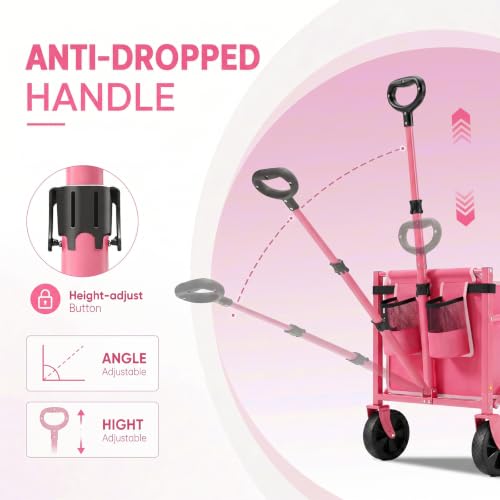 Sekey Collapsible Wagon with Tailgate, 300 lb Capacity, 38 in Cargo Length - color: Pink
