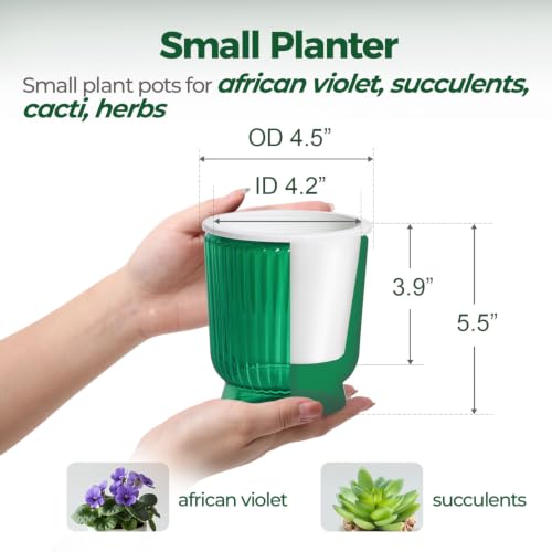 T4U Self Watering Pots for Indoor Plants 4.5 Inch 4 Pack Planter Green - color: Translucent Green, size: 4.5 Inch
