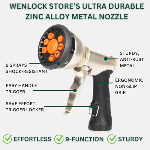 Garden Hose 75 ft, Lightweight, Sturdy Metal Nozzle 9 Spray, Heavy Duty, Leakproof Flexible Water Hose, Durable Multiple Layers, Solid Brass Connectors