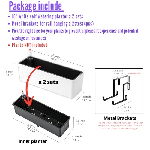 LaLaGreen Flower Boxes for Railings (16in, 2 Pack) White Rectangular - color: White X 2