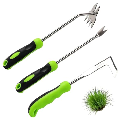 3 Pack Weed Puller Tool Set, Hand Held Weeder Tool & Weeding Tool, Garden Uprooting Weed Remover Tool with Rubber Handle, Heavy Duty Weed Puller for Garden and Farm