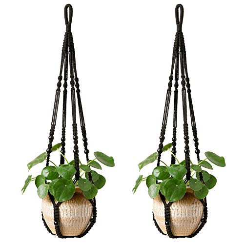 Mkono Macrame Plant Hanger Indoor 35 Inch Hanging Planter Basket Black 2Pc - color: Black