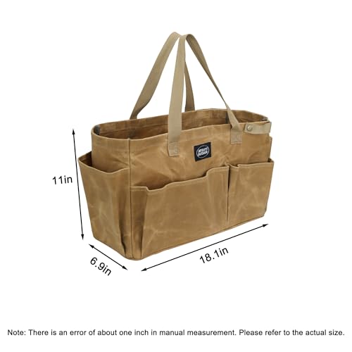 Portable Garden Camping Tool Storage Bag,Waxed Canvas Firewood Carrier Tote bag,Collapsible Sturdy Garden Basket Great for Women, Gardener, Electrician, Repairer (Khaki) - color: Khaki