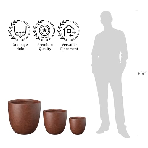 Kante Large Round Bowl Rusty Concrete Planter 18" Dia, Outdoor - color: Rusty, size: 18"d