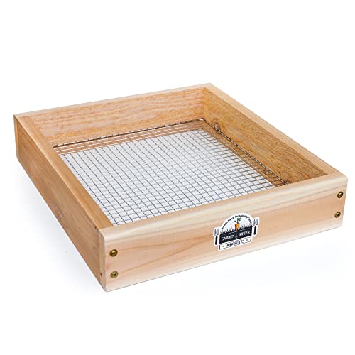 Cedar Garden Sifter for Compost, Dirt and Potting Soil - Handcrafted in The USA - Sustainable Cedar - Heavy Duty Stainless Grate (Handheld)