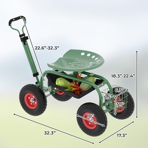 Gardening Cart with Wheeled Seat, Mobile Rolling Work Cart for Elderly