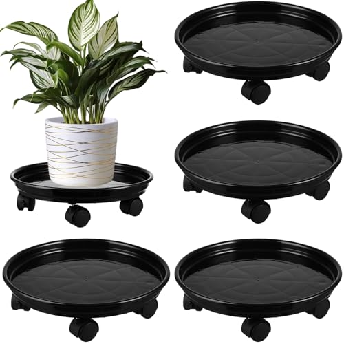 4 Packs Plant Caddy with Wheels 11.8" Plastic Rolling Plant Stands Heavy-Duty Plant Dolly with Casters Indoor Outdoor Wheeled Plant Roller Base Large Planter Saucers Plant Mover, Black - color: Black, size: 11.8" - 4 packs