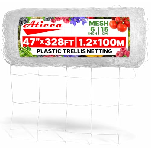 ATICCA 47 in x 328 FT Heavy Duty Plastic Trellis Netting 6-Inch Mesh, White - size: 47 in x 328 ft