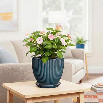 Ceramic Plant Pots, 8 Inch Planters with Saucer, Retro Blue - color: Retro Blue, size: 8 Inch