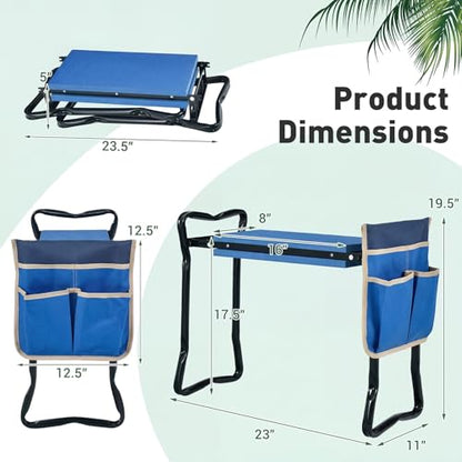 GIANTEX Garden Kneeler & Seat, Heavy-Duty Garden Bench, Blue with 1 Bag - color: Navy Blue, size: 23” x 11” x 19.5”
