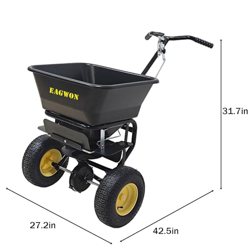 Fertilizer Spreader, Walk-Behind Push Broadcast Spreader - All Season, 100lb Capacity, 13in All-Terrain Pneumatic Tires, Grate/Cover/Enclosed Gearbox, for Seed/Fertilizer/Salt/Snow Melt