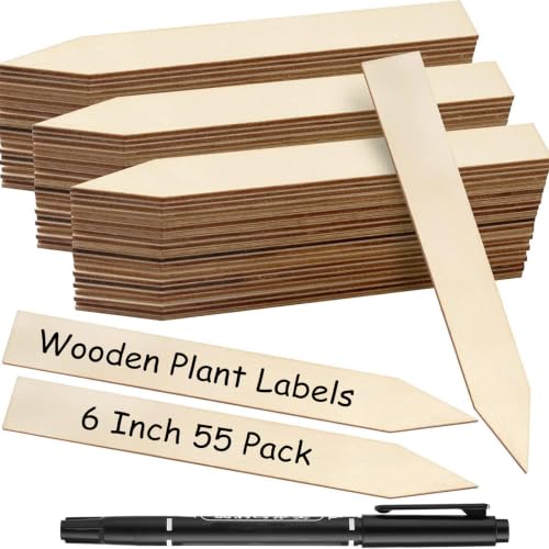 Wooden Plant Labels 55 Pcs, 6 Inch Potted Plant Name Tags Wood