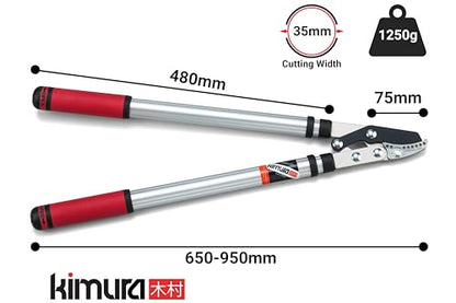 Kimura® Pro Heavy Duty Garden Loppers - 25-37", Premium Anvil Loppers with Compound Action Mechanism, Lightweight Telescopic Handles, Sharp Japanese SK5 Steel Blades, Extendable Garden Cutters - size: 25"-37"