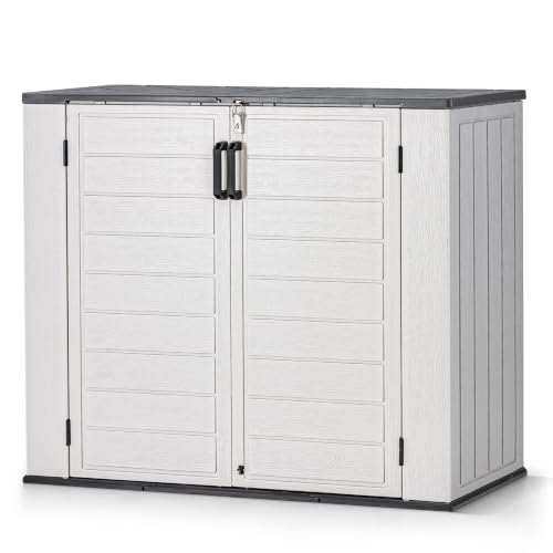Macrout 32 Cu.Ft Small Plastic Outdoor Storage Cabinet with Floor, 4.5 x 2 ft Waterproof Resin Outdoor Storage Shed, Lockable Horizontal Shed for Garden and Patio SU2233 - size: Small