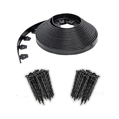 EasyFlex No-Dig Landscape Edging with BONUS Anchoring Spikes, 1.5 in. Tall Straight Top Plastic Garden Border, 100 Foot Kit, Black - style: 100 ft bonus spikes