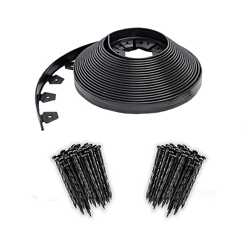 EasyFlex No-Dig Landscape Edging with BONUS Anchoring Spikes, 1.5 in. Tall Straight Top Plastic Garden Border, 100 Foot Kit, Black - style: 100 ft bonus spikes