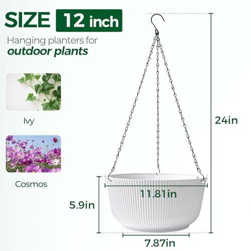T4U Hanging Planters for Indoor Outdoor, 12 Inch Self Watering Pots, 2 Pack - size: 12 Inch