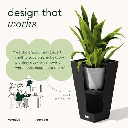 Veradek Pure Series Taper Planter & Drip Tray - Tapered Planter with Shelf - color: Black, size: 30 inch - 2 pack with saucers