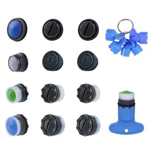 Hibbent 12 Pcs Faucet Aerator with 6 Pcs Faucet Aerator Key Removal Wrench Tool, Aerators Replacement Inserts for Sink M16.5 18.5 21.5 24 mm Tap Aerators Flow Restrictor
