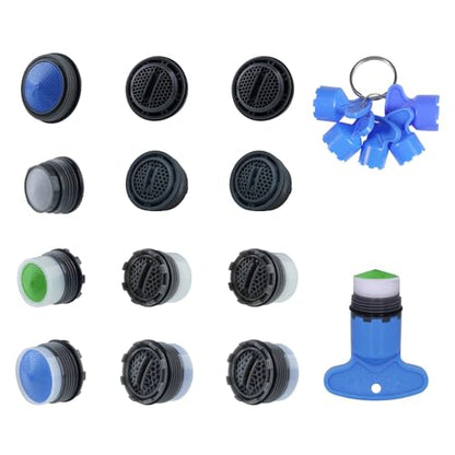 Hibbent 12 Pcs Faucet Aerator with 6 Pcs Faucet Aerator Key Removal Wrench Tool, Aerators Replacement Inserts for Sink M16.5 18.5 21.5 24 mm Tap Aerators Flow Restrictor