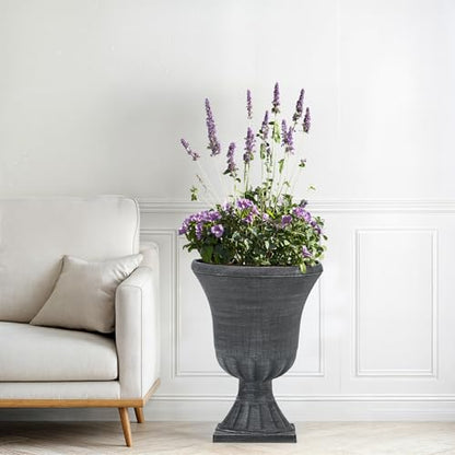 Autodaya 22" Large Pots for Plants Outdoor, Washed Black Planters Set of 2 - color: Urn Planters Black-22"