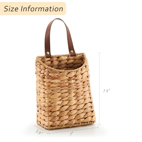 Wall Hanging Pocket Basket Portable Water Hyacinth Storage Basket Decorative Boho Mounted Organizer Dried Flower Plants Front Door Basket for Garden Farmhouse Home - color: Water Hyacinth