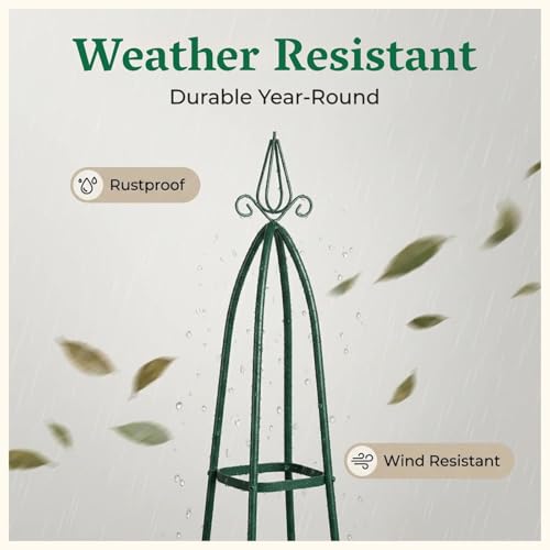 100% Metal Garden Obelisk Trellis for Climbing Plants Outdoor | Powder-Coated Steel Tall Garden Teepee Trellis | Sturdy Vertical Plant Support for Potted Plants Peas, Beans, Squash Outdoor & Indoor