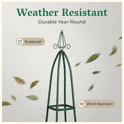 100% Metal Garden Obelisk Trellis for Climbing Plants Outdoor | Powder-Coated Steel Tall Garden Teepee Trellis | Sturdy Vertical Plant Support for Potted Plants Peas, Beans, Squash Outdoor & Indoor