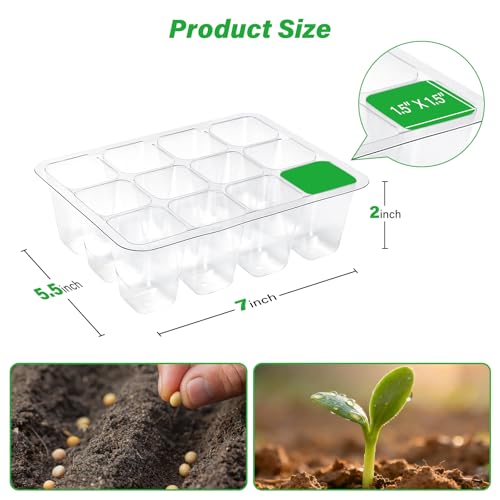 Bonviee 12-Pack Seed Starter Trays, 12-Cell Insert Trays, Clear - color: Clear, size: 12 Packs (144 Cells)